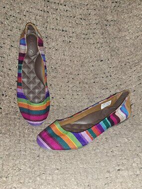 REEF-Rainbow Stripe Ballet Flats-Woven Fabric Shoes-Size 9-NEW